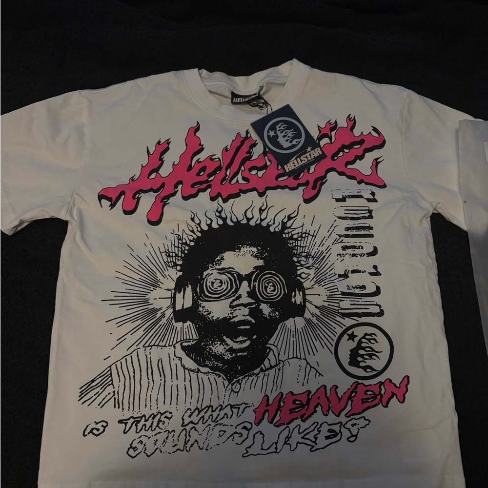 Hellstar White Graphic Tee with Pink & Black Print